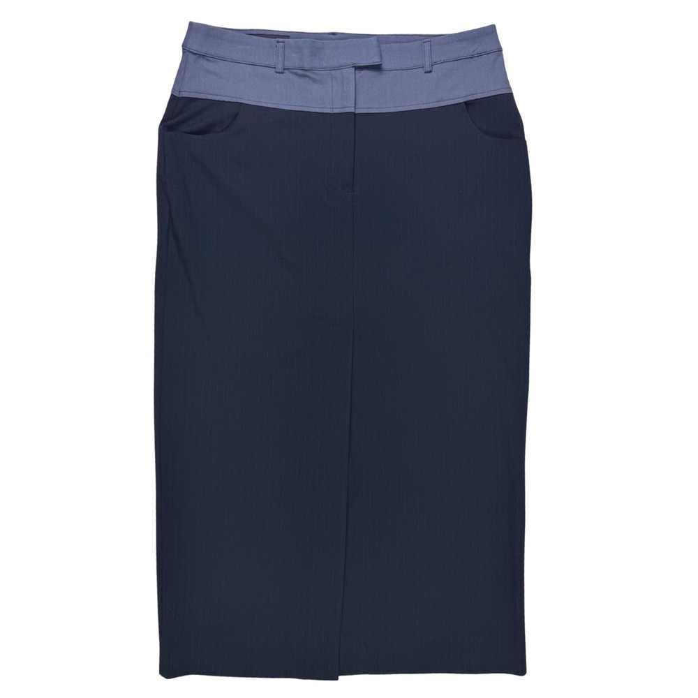 Zara Pinstripe Midi Skirt Womens L Navy Blue NWOT Two Tone Slit 01100034400044